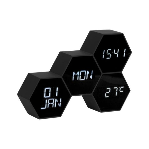 Promo 🔔 Karlsson Réveil Six 4 Facettes Hexagonale – Noir ✨ 1